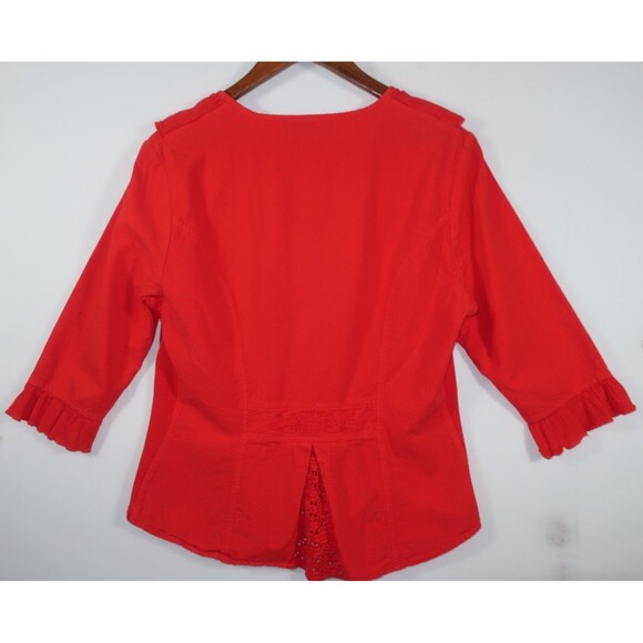 Gretty Zueger Red Ruffle Collar Button Down Shirt 100% Cotton Top Boho Size XL - Picture 6 of 9